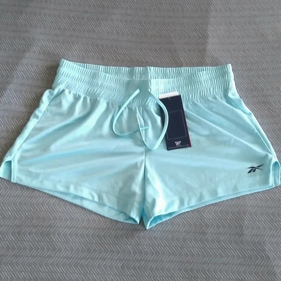 🆕Reebok Women's Training Essentials Workout Knit Poly Shorts, Blue Digital Glow - Picture 4 of 8